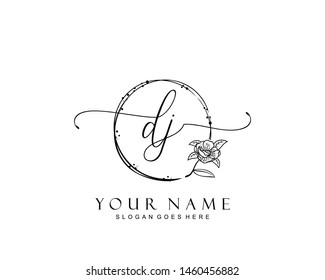 Initial DJ beauty monogram and elegant logo design, handwriting logo of initial signature, wedding, fashion, floral and botanical with creative template.