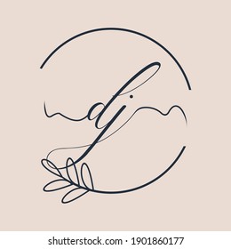 Initial DJ logo Handwriting floral and botanical vector