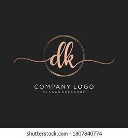 Initial DK beauty monogram and elegant logo design, handwriting logo of initial signature, wedding, fashion, floral and botanical with creative template.