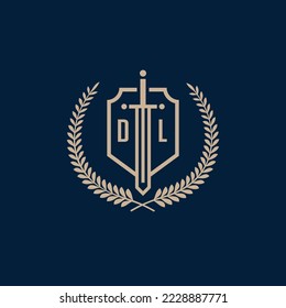 Initial DL elegant sword and shield icon vector template