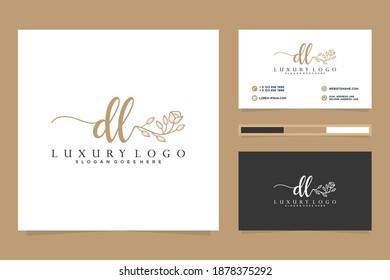 Colecciones iniciales del logotipo femenino de la DL y plantilla de tarjeta de negocios.