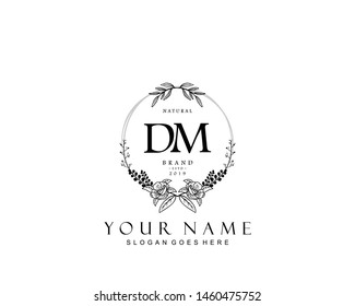 Initial DM beauty monogram and elegant logo design, handwriting logo of initial signature, wedding, fashion, floral and botanical with creative template.