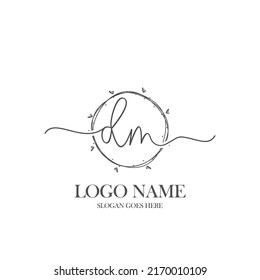 Initial DM beauty monogram and elegant logo design, handwriting logo of initial signature, wedding, fashion, floral and botanical with creative template.
