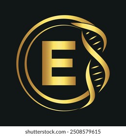 Initial dna Logo combine with letter E vector template