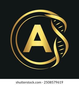 Initial dna Logo combine with letter A vector template