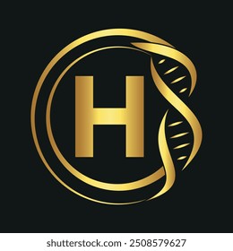 Logotipo de ADN inicial combinado con la letra H Plantilla de Vector