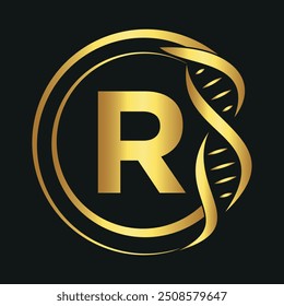 Initial dna Logo combine with letter R vector template