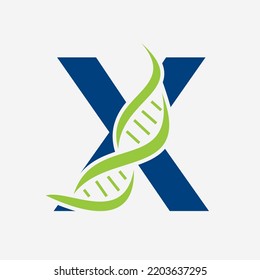 Logo Inicial De ADN En La Letra X Plantilla De Vector Para El Signo De Salud