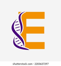 Logo Inicial De ADN En Plantilla De Vector De Letra E Para Señal De Salud
