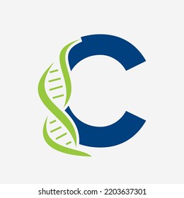 Initial DNA Logo On Letter C Vector Template For Healthcare Sign