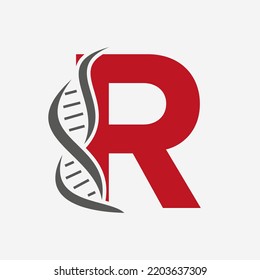 Logo Inicial De ADN En La Plantilla De Vector Letra R Para Señal De Salud