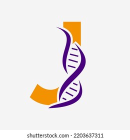 Initial DNA Logo On Letter J Vector Template For Healthcare Sign