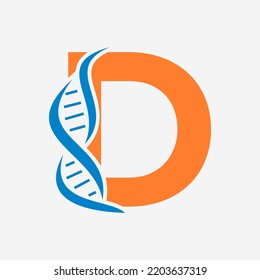 Initial DNA Logo On Letter D Vector Template For Healthcare Sign