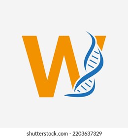 Initial DNA Logo On Letter W Vector Template For Healthcare Sign