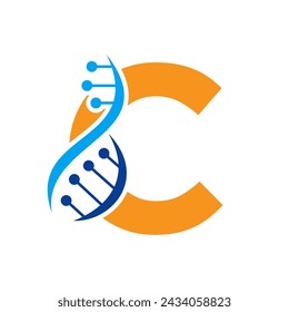 Initiales DNA-Logo auf Vektor-Schablone für Buchstabe C für das Gesundheitssymbol