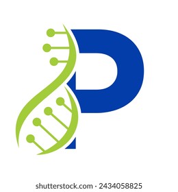 Initiales DNA-Logo auf Buchstabe P-Vektor-Vorlage für Gesundheitssymbol