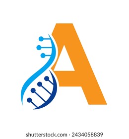 Initial DNA Logo On Letter A Vector Template For Healthcare Symbol