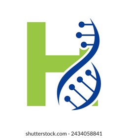 Initial DNA Logo On Letter H Vector Template For Healthcare Symbol