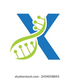 Logo inicial del DNA en la plantilla del vector de la letra X para el símbolo de la salud
