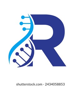 Initial DNA Logo On Letter R Vector Template For Healthcare Symbol