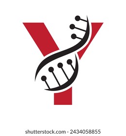 Initial DNA Logo On Letter Y Vector Template For Healthcare Symbol