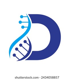 Initial DNA Logo On Letter D Vector Template For Healthcare Symbol