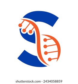 Initial DNA Logo On Letter S Vector Template For Healthcare Symbol