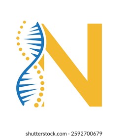Initial DNA Logo On Letter N Vector Template For Healthcare Sign	