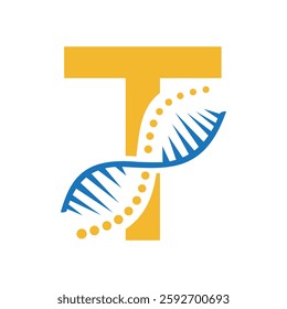 Initial DNA Logo On Letter T Vector Template For Healthcare Sign	