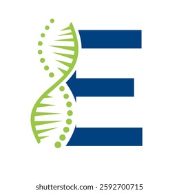 Initial DNA Logo On Letter E Vector Template For Healthcare Sign	
