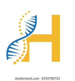 Initial DNA Logo On Letter H Vector Template For Healthcare Sign	