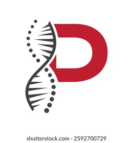 Initial DNA Logo On Letter P Vector Template For Healthcare Sign	