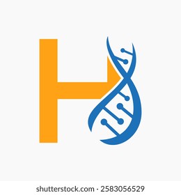Initial DNA Spiral Logo On Letter H For Healthcare Sign Vector Template 