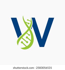 Initial DNA Spiral Logo On Letter W For Healthcare Sign Vector Template 