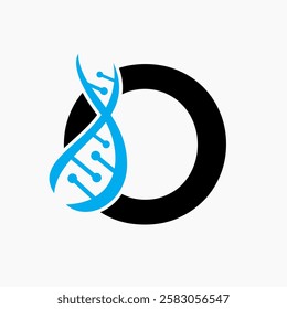 Initial DNA Spiral Logo On Letter O For Healthcare Sign Vector Template 