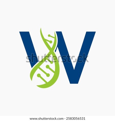 Initial DNA Spiral Logo On Letter W For Healthcare Sign Vector Template 