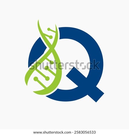 Initial DNA Spiral Logo On Letter Q For Healthcare Sign Vector Template 
