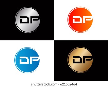 initial Dp letter logo red and blue gold silver 
