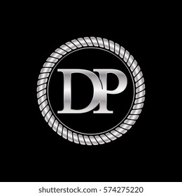 initial dp logo silver metallic with metal circle rope frame border decorative