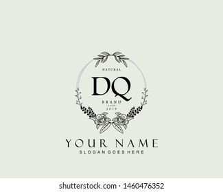 Initial DQ beauty monogram and elegant logo design, handwriting logo of initial signature, wedding, fashion, floral and botanical with creative template.