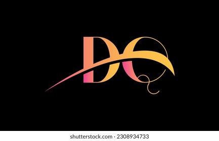 Logo de la carta DQ inicial con plantilla de vectores gráficos de diseño Swoosh para identidad de empresa y empresa.	