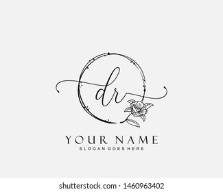 Initial DR beauty monogram and elegant logo design, handwriting logo of initial signature, wedding, fashion, floral and botanical with creative template.