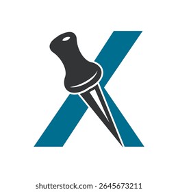 Initial Drawing Pin Logo combine with letter X vector template