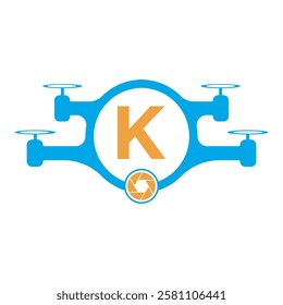 Initial Drone Logo Combine With Letter K Vector Template