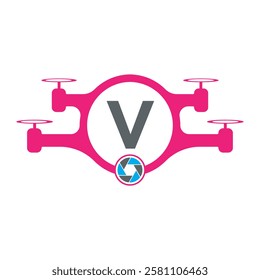 Initial Drone Logo Combine With Letter V Vector Template