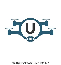 Initial Drone Logo Combine With Letter U Vector Template