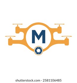 Initial Drone Logo Combine With Letter M Vector Template