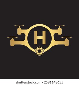 Initial Drone Logo Combine With Letter H Vector Template