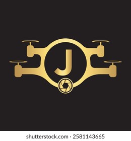 Initial Drone Logo Combine With Letter J Vector Template