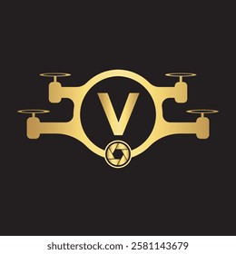 Initial Drone Logo Combine With Letter V Vector Template